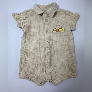 Disney Baby 3/6M Winnie-the-Pooh Embroidered Collared Short Sleeve Muslin Romper